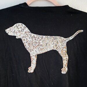 PINK Victoria's Secret Gold Sequin Dog Black Medium Black Long Sleeve Tee